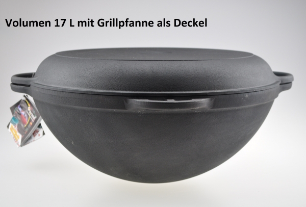 17 Liter Kazan aus Gusseisen mit Grillpfanne als Deckel