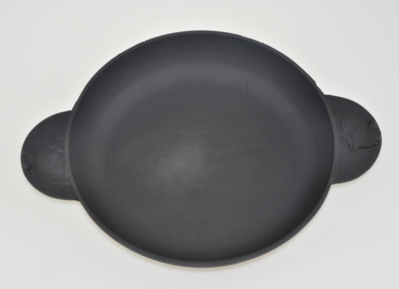 20 cm Bratpfanne Servierpfanne Portionpfanne Platte mit dekorativen Gussgriffen "Huhn" aus Gusseisen