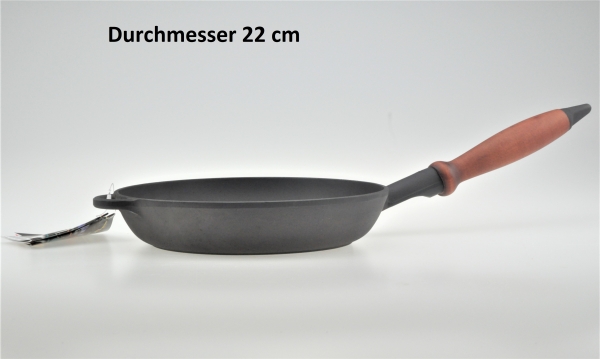 22 cm Pfanne aus Gusseisen mit Holzgriff PREMIUM