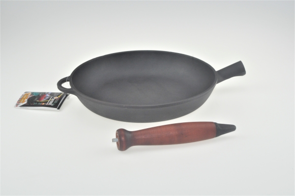 26 cm Pfanne aus Gusseisen mit Holzgriff PREMIUM