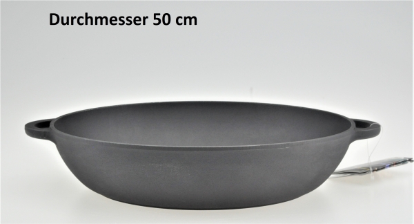 50 cm Pfanne Bräter aus Gusseisen ohne Deckel, Schmortopf Ofenpfanne