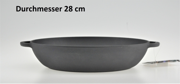 28 cm Pfanne Bräter aus Gusseisen ohne Deckel, Schmortopf Ofenpfanne
