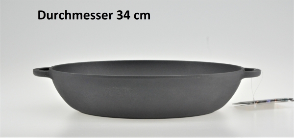 34 cm Pfanne Bräter aus Gusseisen ohne Deckel, Schmortopf Ofenpfanne