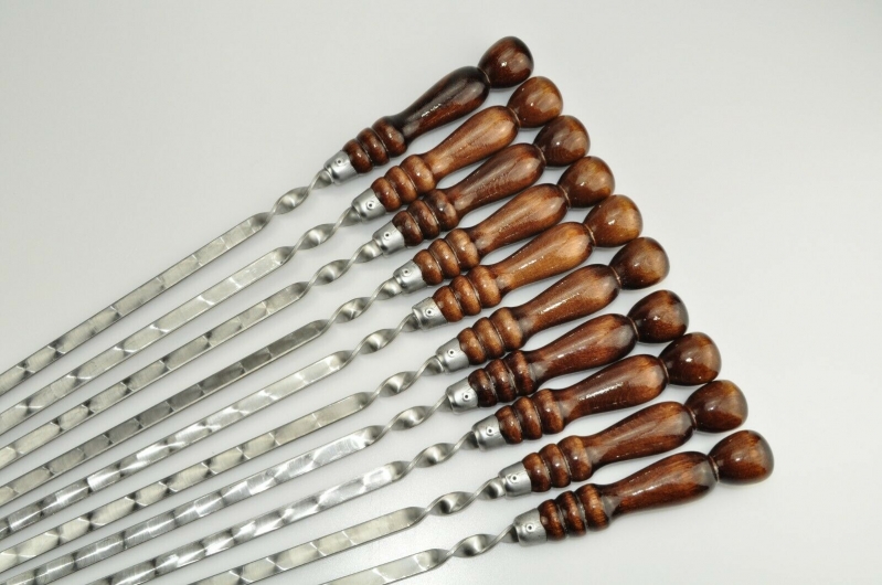 Schaschlikspieße, Schampura Stahlstärke 3mm, Grillspieß mit Holzgriff