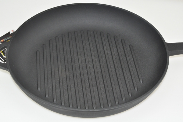 26 cm Grillpfanne Bratpfanne aus Gusseisen mit Ausgießer Presse Fleischpresse