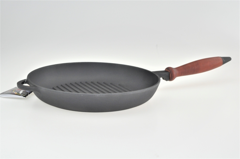 26 cm Grillpfanne Bratpfanne aus Gusseisen mit Ausgießer Presse Fleischpresse
