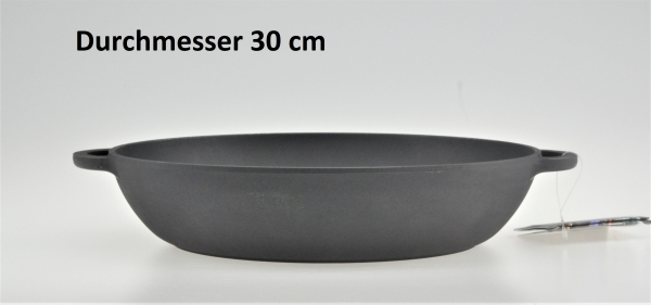 30 cm Pfanne Bräter aus Gusseisen ohne Deckel, Schmortopf Ofenpfanne